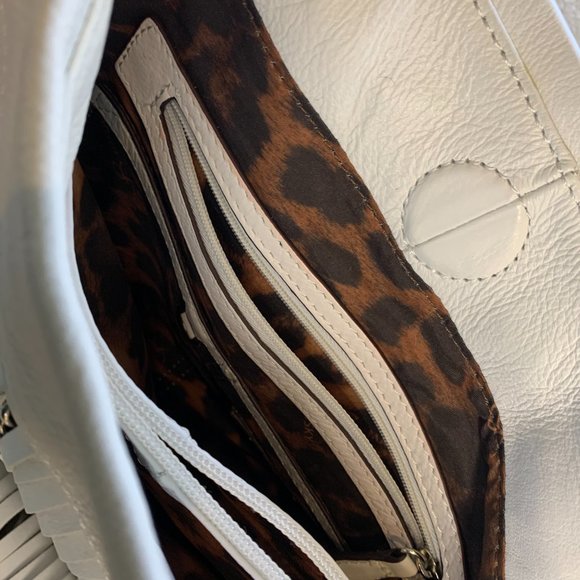 B. Makowsky Alexis Pebble Leather Hobo with Chain & Fringe - white - Picture 12 of 16